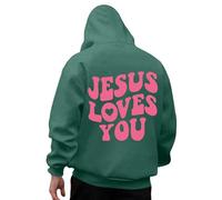 RUMAOZIA Sweat à capuche pour homme Jesus Loves You Y2K - Chaud - Imprimé alphabet - Sweat à manches longues - Décontracté - Avec poche - Pull surdimensionné doux, vert foncé, XL
