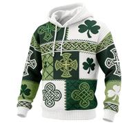 RUMAOZIA Sweat à capuche pour homme Saint Patrick Costume gaufre trèfle porte-bonheur Pull à manches longues Irlandais Festif Sweatshirt ample confortable à manches longues Coton Cordon de serrage