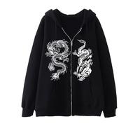 RUMAOZIA Sweat à capuche pour homme - Veste à capuche décontractée avec imprimé dragon - Fermeture éclair - Sweat surdimensionné avec motif dragon - Pull à manches longues - Y2K - Sweat à capuche