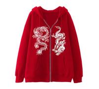 RUMAOZIA Sweat à capuche pour homme - Veste à capuche décontractée avec imprimé dragon - Fermeture éclair - Sweat surdimensionné avec motif dragon - Pull à manches longues - Y2K - Sweat à capuche