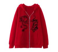 RUMAOZIA Sweat à capuche pour homme - Veste à capuche décontractée avec imprimé dragon - Fermeture éclair - Sweat surdimensionné avec motif dragon - Pull à manches longues - Y2K - Sweat à capuche