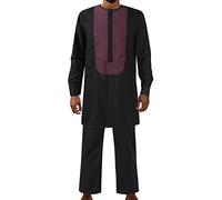 RUMAOZIA Tenue africaine pour homme - Costume africain pour homme - Manches longues - Ensemble africain 2 pièces - Dashiki et pantalon - Vêtements traditionnels rayés - Imprimé - Population africaine