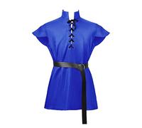 RUMAOZIA Tunique médiévale Ailrik pour homme avec bordure - Manches courtes - Chemise viking - Déguisement de guerre pour Halloween - Carnaval - Costume LARP - Marron - Moyen-Âge - Viborg - Costume de