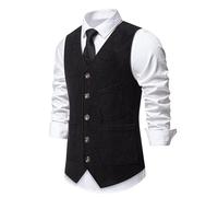 RUMAOZIA Veste de Costume Homme Business Coupe Ajustée Veste de Costume pour Homme Noir Élégant Vintage Rockabilly Années 20 Basic Tenue de Mariage Gilet sans Manche Western Cos Costume, Z02 noir., XL
