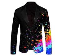 RUMAOZIA Veste de costume pour homme - Coupe droite - Costume de carnaval - Blazer des années 80 - Costume hippie des années 70 - Veste de costume disco avec motif coloré pour mariage, bal de fin