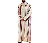 RUMAOZIA Vêtements arabes pour homme - Caftan musulman - Abaya - Robe rayée - Vêtements islamiques - Vêtements de prière pour homme - Manches longues - Robe musulmane Dubaï - Rayures - Thobe avec