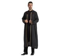 RUMAOZIA Vêtements arabes pour homme - Cardigan musulman - Kimono islamique - Manches longues - Ouvert sur le devant - Broderie Caftan Saoudite Jubba Thobe Abaya Caftan - Or - Velours - Robe de prière