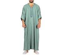 RUMAOZIA Vêtements islamiques pour hommes Caftan Abaya Hommes Été Marocain Thobe Ethnique Brodé Vêtements de prière pour hommes Robes musulmanes Maroc Islamique Abaya Tunique, P vert., M