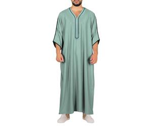 RUMAOZIA Vêtements islamiques pour hommes Caftan Abaya Hommes Été Marocain Thobe Ethnique Brodé Vêtements de prière pour hommes Robes musulmanes Maroc Islamique Abaya Tunique, P vert., M