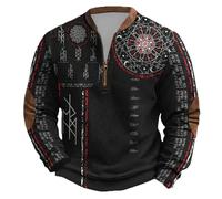 RUMAOZIA Viking Pull pour homme avec demi-fermeture éclair - Style viking - Mythologie médiévale - Pull de travail sans capuche - Style gothique vintage - Chaud - Manches longues - Vêtement viking
