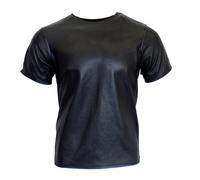 Rumble Products T-shirt en cuir véritable pour homme | Chemise noire à manches courtes et col rond | T-shirt en cuir véritable doux pour Biker Club, noir, Taille XL