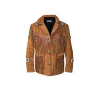 Rumble Products Veste western de cowboy traditionnelle pour homme | Cuir suédé amérindien | Style avec perles et franges, marron, Large