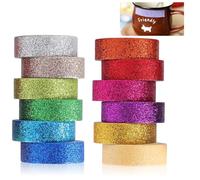 Rumgug 12 Rollen Washi Tape, Rubans Pailletés Washi Colorés Décoratifs Masking Tape Adhésif Papier, Glitter Ruban de Masquage Auto-adhésif Pailletés Arc-En-Ciel pour DIY Artisanat Scrapbooking