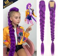 Rumi Violet Queue De Cheval Synthétique Tressé Cheveux Costume Coiffure 26 pouces Longue Queue De Cheval avec Clips pour Enfants Filles Halloween Noël JY29