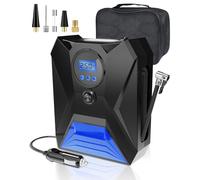 Rumicet Gonfleur Pneus Voiture Portable avec Écran Numérique, 12V Compresseur à Air, Fonction Mémoire, Arrêt Automatique, Lumière LED, 3 Embouts pour Voiture, Vélo, Moto, Ballon (Bleu)
