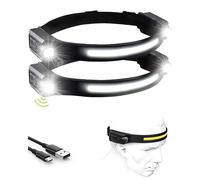 Rumicet Lampe Frontale Rechargeable LED, 1200LM Lampe Torche Frontale, Lampe frontale double 12 heures d'autonomie, 5 modes d'éclairage, légère avec détecteur de mouvement, étanche IPX4(Noir, 2pack)