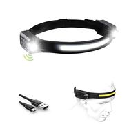 Rumicet Lampe Frontale Rechargeable LED, 1200LM Lampe Torche Frontale, Lampe frontale double 12 heures d'autonomie, 5 modes d'éclairage, légère avec détecteur de mouvement, étanche IPX4(Noir, 1pack)