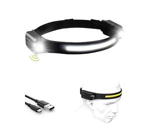 Rumicet Lampe Frontale Rechargeable LED, 1200LM Lampe Torche Frontale, Lampe frontale double 12 heures d'autonomie, 5 modes d'éclairage, légère avec détecteur de mouvement, étanche IPX4(Noir, 1pack)