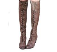 RUMITY Bottes à lacets, bottes rivetées, bottes au genou pour femmes, bottes de Chevalier vintage, 34-43(Le Brun,42)