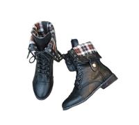 RUMITY Rétro plat talon talon épais imitation pu bottes de mode en cuir imperméable femmes chaussures 35-43(Couleur kaki,39)