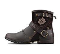 RUMITY Vintage round head Knight boots Vintage zip bottes de moto pu cuir durable bottes imperméables, 39-48(Couleur du café,43)