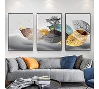 Rumlly Abstrait Greay Or Bleu Feuilles Toile Peinture Nordique De Luxe Mur Art Affiches et Gravures Photos pour Vivre Rome Décor À La Maison 40x60cmx3 Sans Cadre