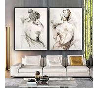 Rumlly Abstrait Noir Blanc Femme Sexy Dos Nu Toile Peinture Affiches et Gravures Mur Art Photo pour Salon Décor 50x70cmx2 Sans Cadre
