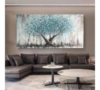 Rumlly Affiche abstraite sur toile Arbre de Vie, couleur turquoise, art botanique mural, impression de paysage, décoration moderne pour la maison et la chambre (50 x 90 cm/toile tendue sur châssis)