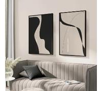 Rumlly Affiche d'art minimaliste abstrait, dessin au trait, peinture sur toile beige et noire, tableau mural pour la décoration du salon (50x70cmx2/sans cadre)