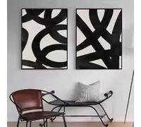 Rumlly Affiche moderne beige à lignes noires et coups de pinceau, impression sur toile abstraite, art mural minimaliste, décoration intérieure (20 x 30 cm x 2 / sans cadre)