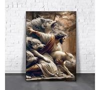 Rumlly Affiche murale sur toile « Jésus protège le troupeau », style vintage, avec loup et mouton, peinture du Christ, décoration pour salon, chambre ou maison (40 x 60 cm, sans cadre)