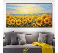 Rumlly Affiche sur toile représentant un champ de tournesols au coucher du soleil rétro, un paysage floral nordique (60 x 120 cm, sans cadre). Décoration murale moderne pour la maison.
