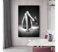 Rumlly Affiche sur toile représentant une fille sexy avec des jambes et un verre à vin, art moderne, image artistique pour salon, décoration murale, 50 x 70 cm, sans cadre