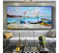 Rumlly Boat on Beach with Sea Landscape Modern Wall Art Prints for Home Decor Picture of Fishing Village Boats Canvas Painting(20x40cm/Frameless)