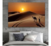 Rumlly Chameau avec berger dans le désert du Sahara Paysage Wall Prints Wall Art Morocco Desert Canvas Painting for Living Room Decor 20x30cm Frameless