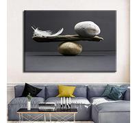 Rumlly Équilibre de Pierre et Plume Toile Peinture Mur Art Zen Pierre Mur Photo Affiches et Impressions pour Salon Décor 70X100cm avec cadre