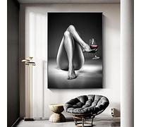 Rumlly Femme Jambe Vin Verre Toile Peintures Noir Blanc Sexy Fille Affiches et Gravures Mur Art Photos pour Salon Décor À La Maison 70x100cm Sans Cadre