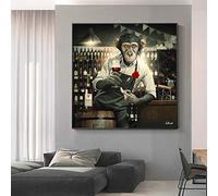 Rumlly Funny Art Abstrait Singe Buvant du Vin Affiches et Impressions Toile Peintures Mur Art Photos pour Salon Décoration Murale 40X40cm Sans Cadre