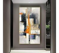 Rumlly Grande peinture sur toile texturée moderne abstraite géométrique orange, tableau d'art mural vertical, décoration d'entrée de porche de salon 70x140cm sans cadre