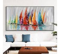 Rumlly Impression HD sur toile représentant un grand voilier coloré, art mural rétro scandinave, décoration de salon (65 x 130 cm, cadre intérieur)