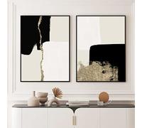 Rumlly Impression Sur Toile Abstrait Beige Noir et Or Toiles Peintures Moderne Minimaliste Wall Art Photo Salon Bureau Décor 50x70cmx2 Sans Cadre