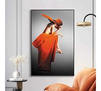 Rumlly Impression sur Toile Moderne Sexy Belle Femme Avec Chapeau Orange Toile Affiches et Gravures Pop Art Peintures pour Salon 70x100cm Sans Cadre