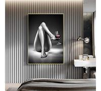 Rumlly Impressions sur toile Femme Jambe Vin Verre Peinture Noir Blanc Sexy Fille Affiches Mur Art Moderne Photos Salon Décor À La Maison 30x45cm Sans Cadre
