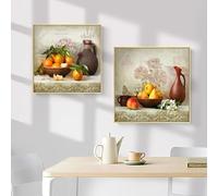 Rumlly Kitchen Wall Art Canvas Painting Oranges Fruit Classic Still Life Pictures Print on Canvas Posters Dining Room Decor(30x30cmx2/Inner Frame)
