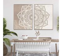 Rumlly Mandala Floral Beige Couleurs Neutres Boho Wall Art Impression Toile Peinture Affiche Image Zen Yoga Chambre Maison Intérieur Décor 70x100cmx2 Sans Cadre