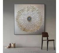 Rumlly Moderne abstrait rond cercle ligne argent doré fleur maison mur art texturé affiche impression sur toile peinture pour salon 80x80 cm sans cadre
