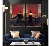 Rumlly Moderne Mur Art Affiche Gentilhomme Et Fille Toile Peinture Vin Restaurant Photo Pour Bar Cuisine Sans Cadre Mur Décor 60x80cmx2 Sans Cadre