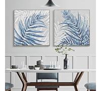 Rumlly Moderne Plante Feuilles Toile Intérieur Peintures Bleu Abstrait Mur Art Affiches Et Gravures Mur Photos Pour Salon Décor 20x20cmx2 Sans Cadre