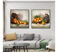 Rumlly Nature Morte Toile Peinture Vintage Orange Fruits Affiches Et Gravures Mur Art Photos Pour Salon Décoration De La Maison 60x60cmx2 Sans Cadre