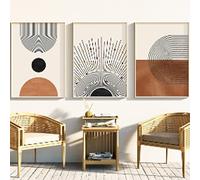 Rumlly Noir Arcs-En-Ciel Abstrait Boho Mi Siècle Affiche Moderne Minimaliste Mur Art Neutre Orange Géométrique Toile Peinture Décor 70x100cmx3 Sans Cadre